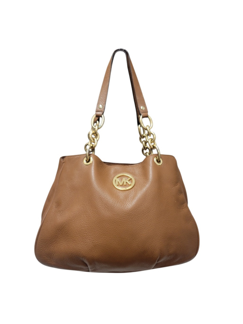 Michael Kors Fulton Brown Leather Gold Hardware Double Handle Shoulder Bag Purse